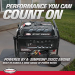 Simpson 6875 Watt Portable Generator, Quiet Gas Generator with Handle and Wheels, 2 120V Duplex Outlets, 120V/240V 4-Prong Outlet, 120V 3-Prong Outlet, 5500 Running Watts, CO Sensor (SF5568)