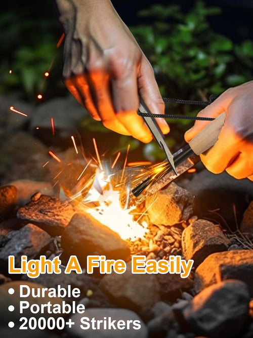 Fire Starter Survival Tool, Fire Starter Kit Includes Magnesium Rod, Steel Striker, 2 Pcs Wick Hemp Rope and Multifunctional Outdoor Bag, Fire Starters for Campfires Hiking Survival Training Gift | PrepWiseGear