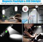 USB Rechargeable Flashlight, Magnetic LED Flashlight, Super Bright LED Tactical Flashlight with Cob Worklight,Waterproof,Zoomable Best Small LED Flashlight for Camping, Emergency Flashlight