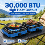 Camping Stove,2 Burner Propane Camping Stove with Windscreen,30,000 BTU Portable Propane Stove with Carry Bag,Outdoor Cooking Stove Set for Camping Gear,Rv Essentials,Camp Gifts for Man,Blue