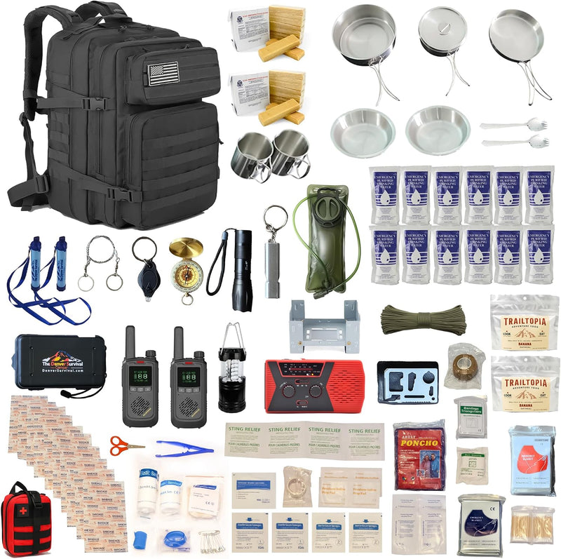 Denver: Premium 72 Hour Survival Backpack with Supplies - 2024 Model Bug Out Bag Backpack - Upgraded Go Bag Emergency Backpack W/Complete Tactical Survival Kit - Bug Out Bag Survival Kit for 2 Person
