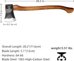 28.2 Inch Professional Wood Splitting Axe, Wood Chopping Axe with Hickory Wood Handle and Leather Sheath, Tree Felling Ax, Sporting, Racing Ax for Timbersports - Head 4Lbs